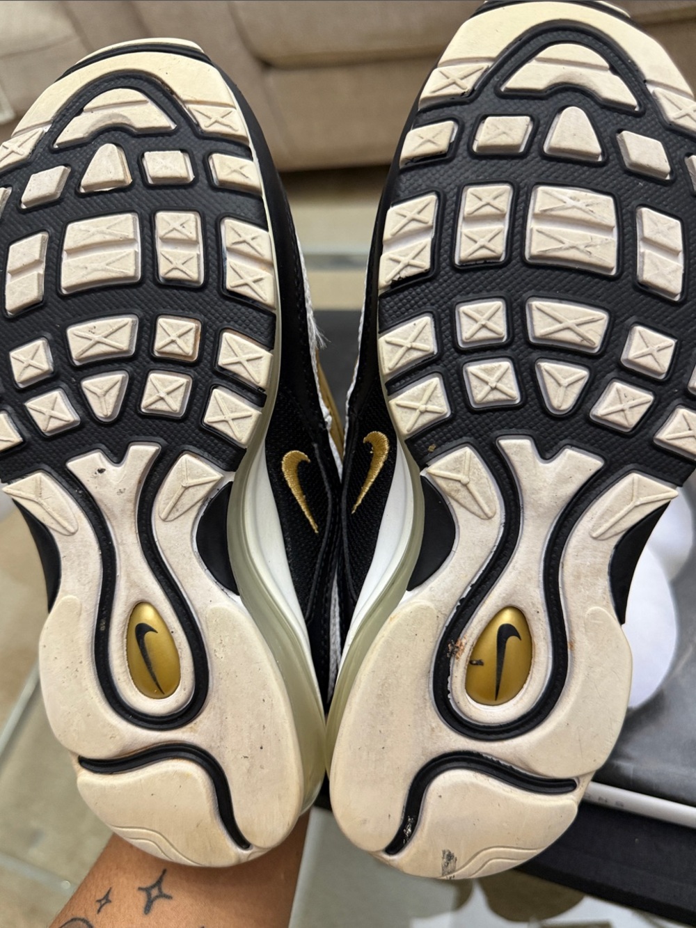 Nike Gold Black White Air Max 97 Sneakers - Picture 4 of 5
